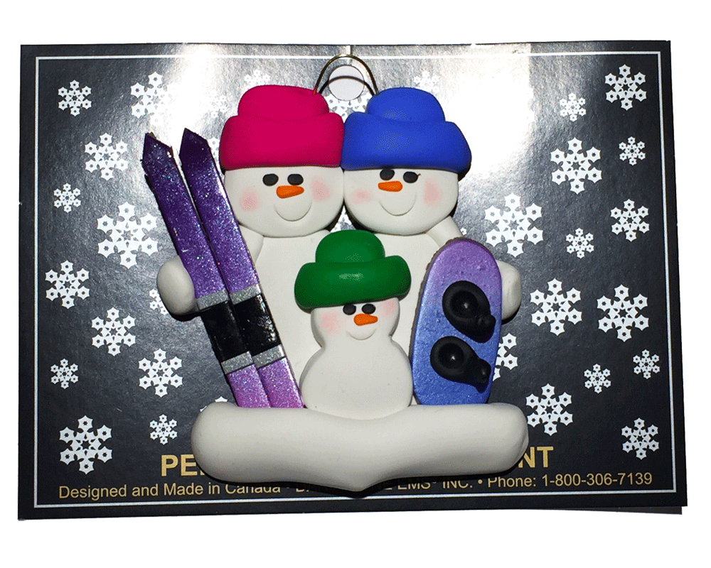Daria Done Ems - Ski/Snowboard Family of 3 - Ornaments - The Cuckoo's Nest