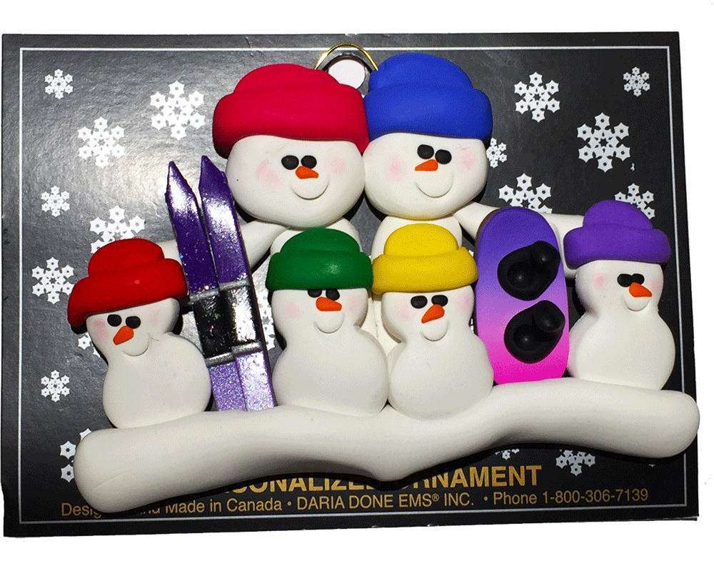 Daria Done Ems - Ski/Snowboard Family of 6 - Ornaments - The Cuckoo's Nest