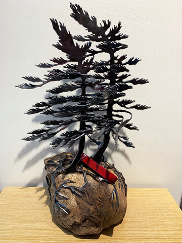 Windswept Pine and Canoe Sculpture