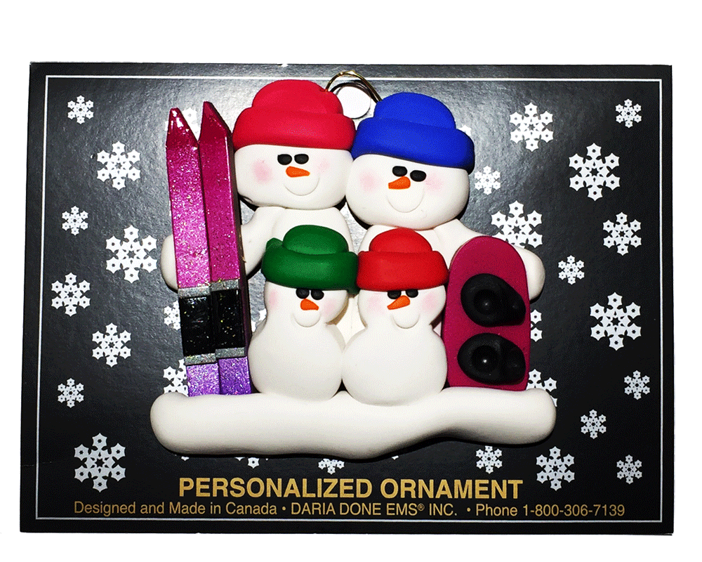 Daria Done Ems - Ski/Snowboard Family of 4 - Ornaments - The Cuckoo's Nest