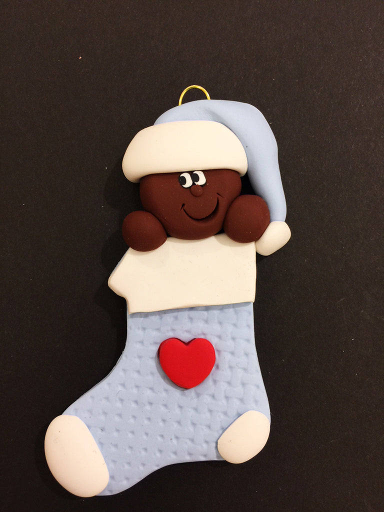 Stocking Baby in Blue Ornament