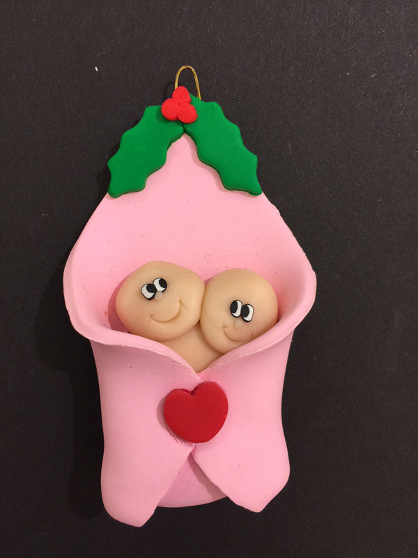 Twins in Pink Blanket Ornament