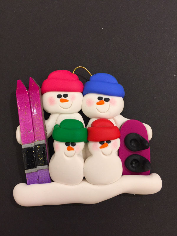 Ski/Snowboard Family of 4 Ornament