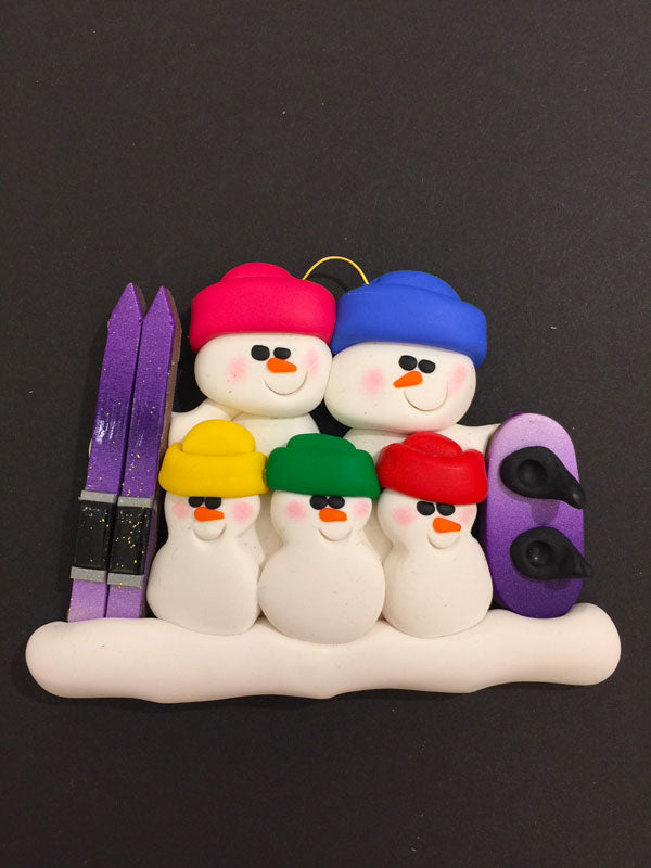 Ski/Snowboard Family of 5 Ornament